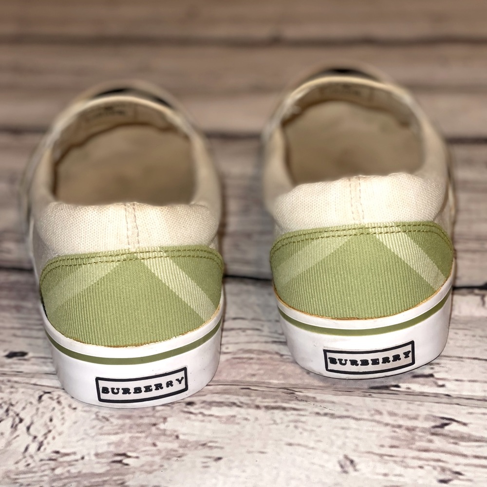 Burberry Green Black White Check Slip-On Sneakers - Picture 4 of 9